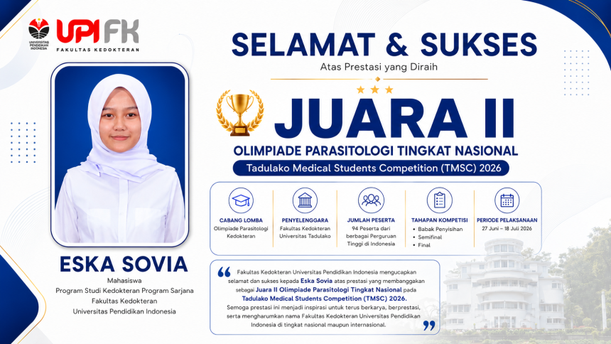 Eska Sovia Raih Juara II Olimpiade Parasitologi Tingkat Nasional pada Tadulako Medical Students Competition (TMSC) 2026